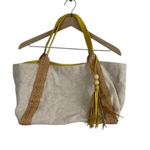 Big Buddha Women's Cream and Yellow Tote with Tassel